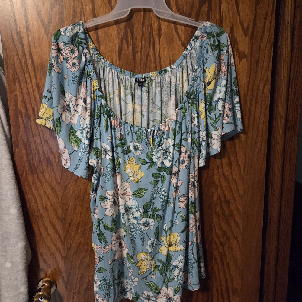 Floral Blue Women's Top Cold Shoulder